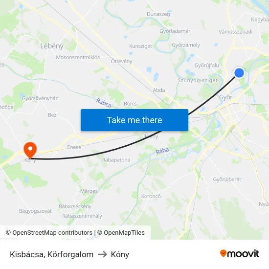 Kisbácsa, Körforgalom to Kóny map