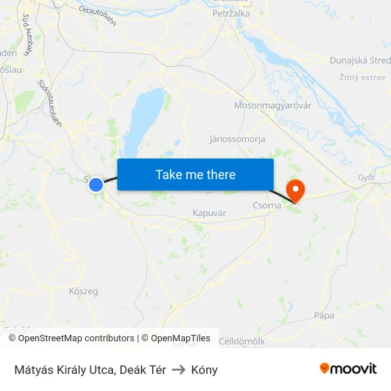 Mátyás Király Utca, Deák Tér to Kóny map