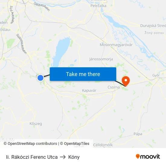 Ii. Rákóczi Ferenc Utca to Kóny map