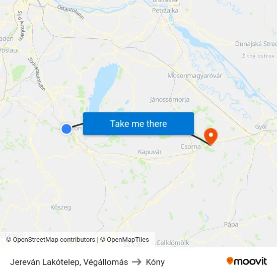 Jereván Lakótelep, Végállomás to Kóny map