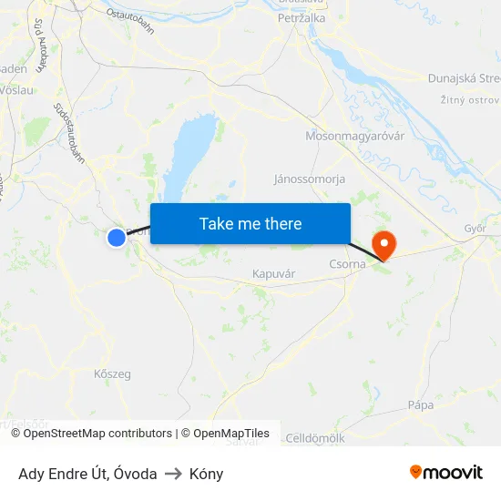 Ady Endre Út, Óvoda to Kóny map