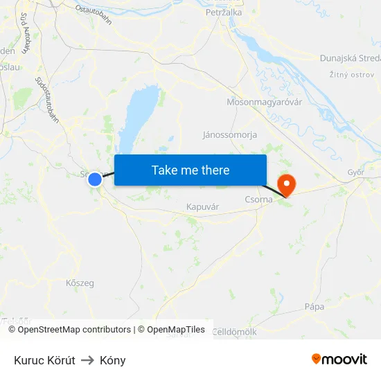 Kuruc Körút to Kóny map