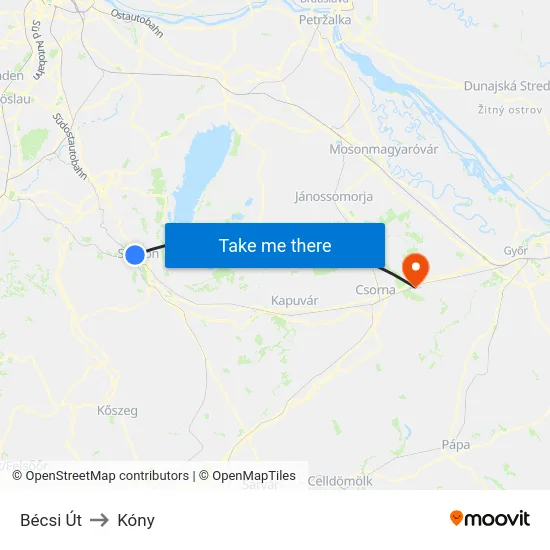 Bécsi Út to Kóny map