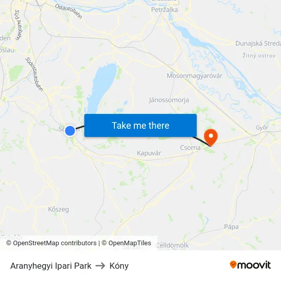 Aranyhegyi Ipari Park to Kóny map