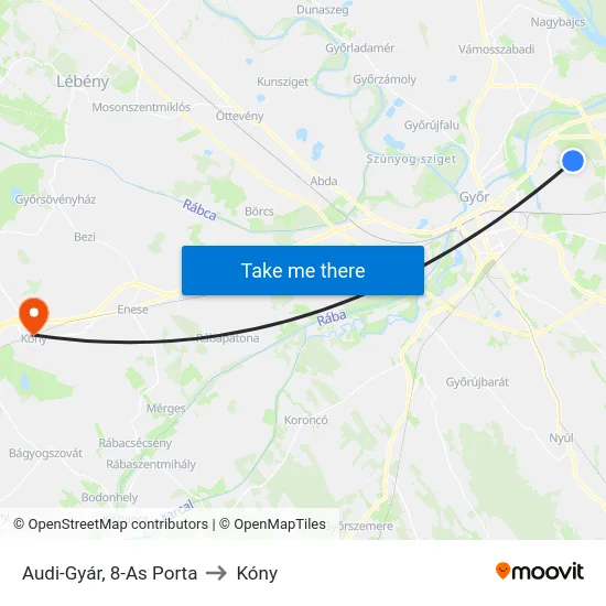 Audi-Gyár, 8-As Porta to Kóny map