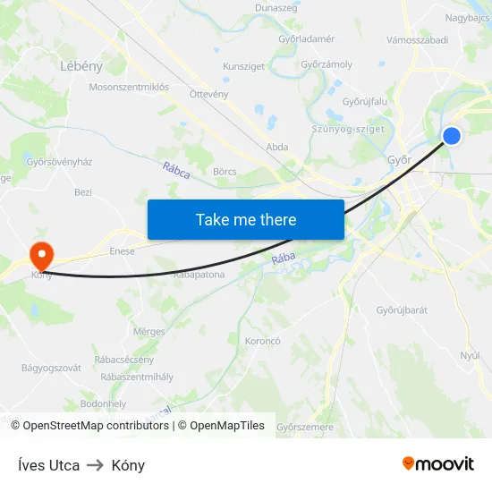 Íves Utca to Kóny map
