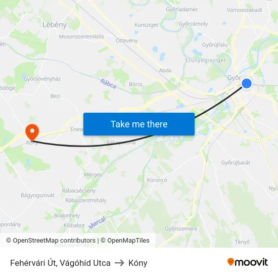 Fehérvári Út, Vágóhíd Utca to Kóny map