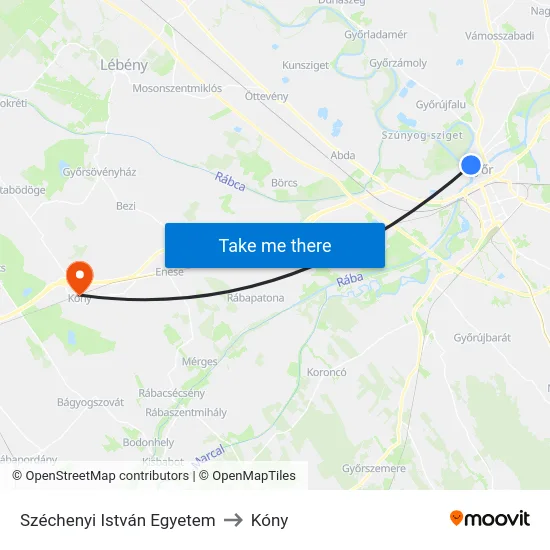 Széchenyi István Egyetem to Kóny map