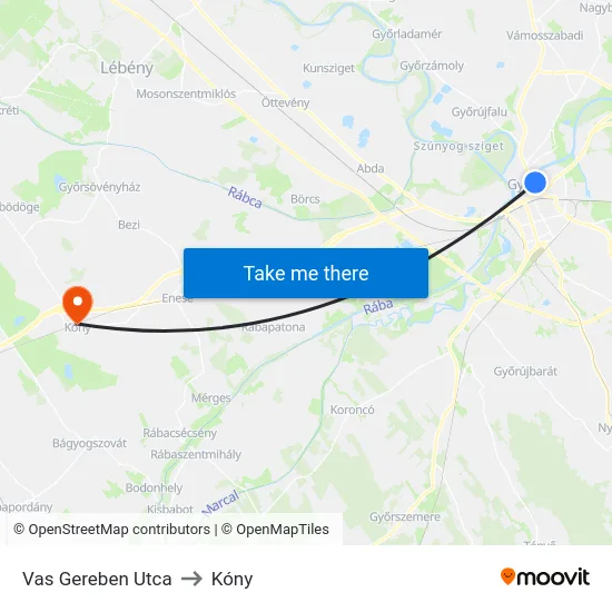 Vas Gereben Utca to Kóny map