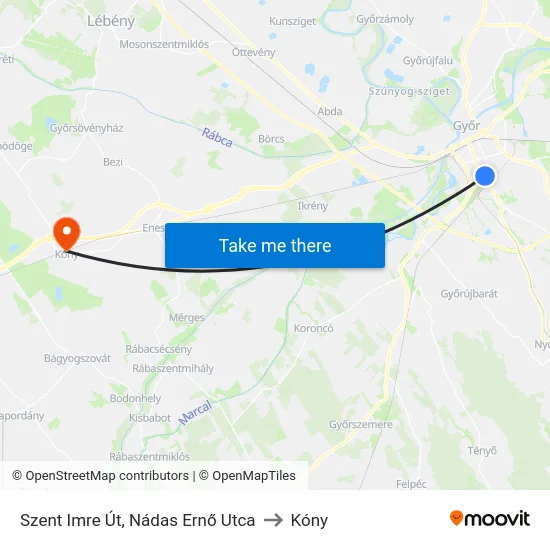 Szent Imre Út, Nádas Ernő Utca to Kóny map