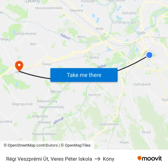 Régi Veszprémi Út, Veres Péter Iskola to Kóny map