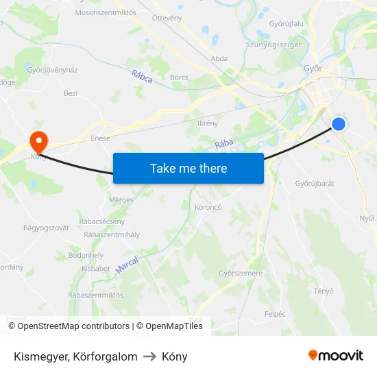 Kismegyer, Körforgalom to Kóny map