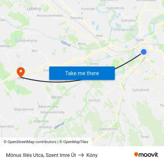 Mónus Illés Utca, Szent Imre Út to Kóny map