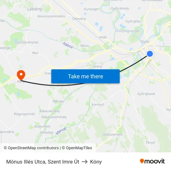 Mónus Illés Utca, Szent Imre Út to Kóny map