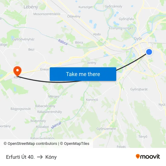 Erfurti Út 40. to Kóny map