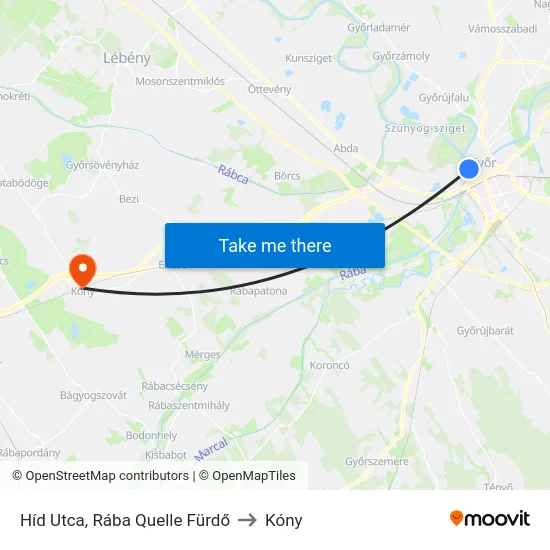 Híd Utca, Rába Quelle Fürdő to Kóny map