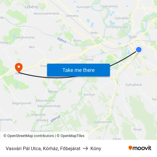 Vasvári Pál Utca, Kórház, Főbejárat to Kóny map