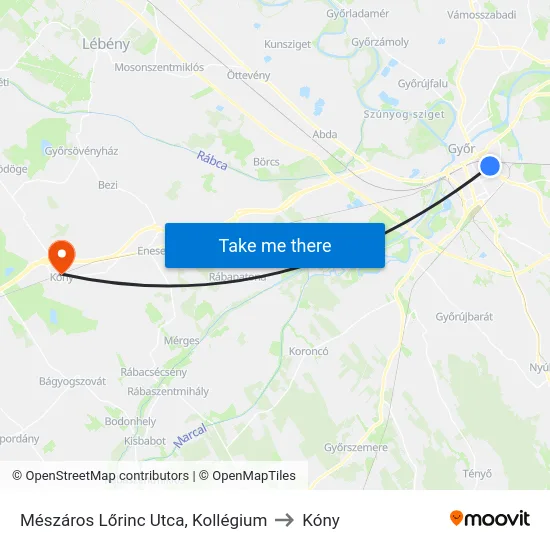 Mészáros Lőrinc Utca, Kollégium to Kóny map
