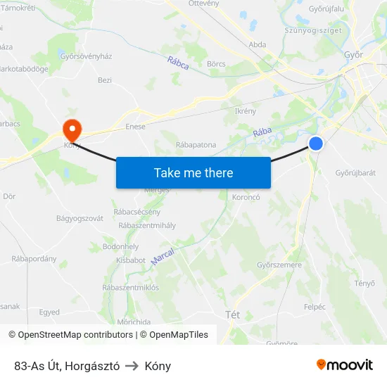 83-As Út, Horgásztó to Kóny map