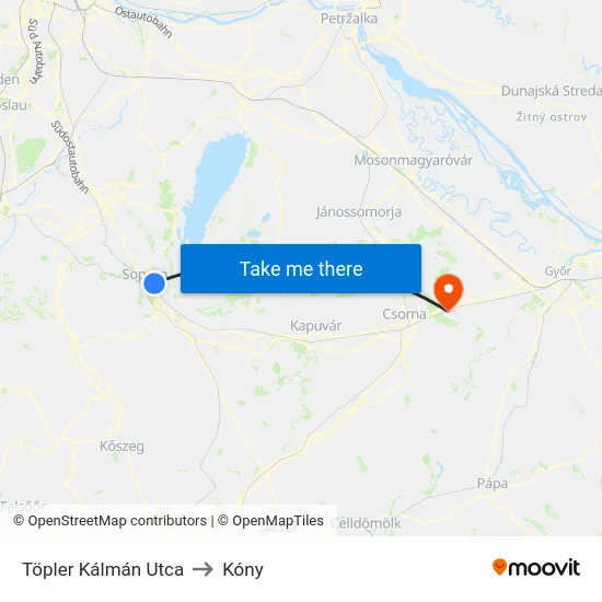 Töpler Kálmán Utca to Kóny map