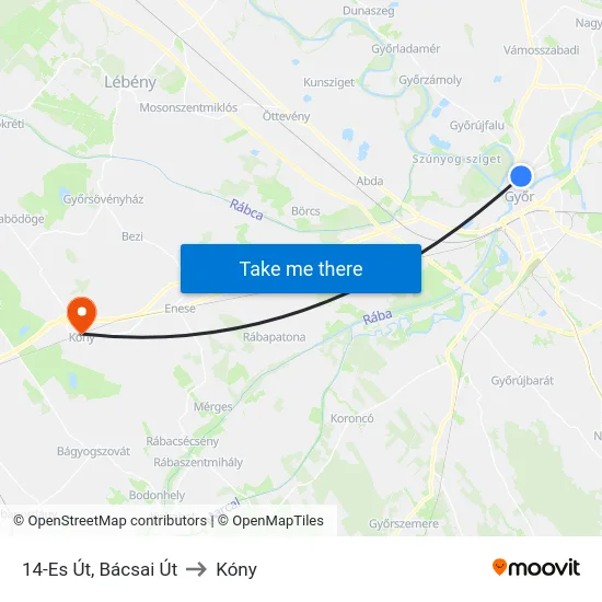 14-Es Út, Bácsai Út to Kóny map