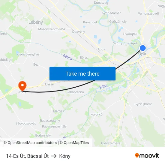 14-Es Út, Bácsai Út to Kóny map