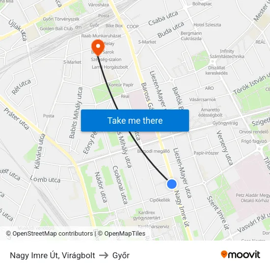 Nagy Imre Út, Virágbolt to Győr map