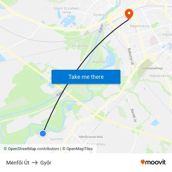 Ménfői Út to Győr map