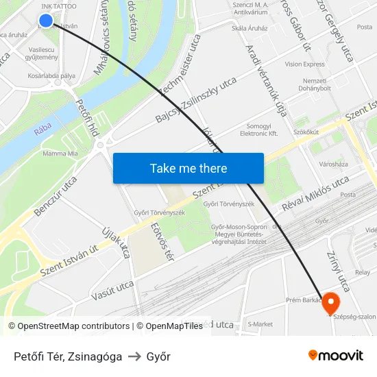 Petőfi Tér, Zsinagóga to Győr map