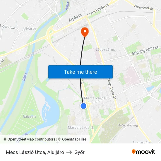 Mécs László Utca, Aluljáró to Győr map