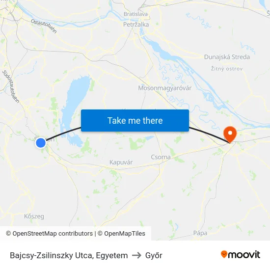 Bajcsy-Zsilinszky Utca, Egyetem to Győr map
