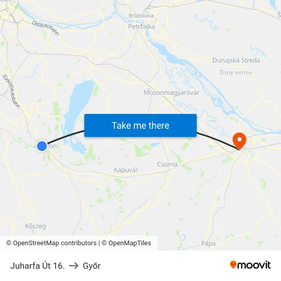 Juharfa Út 16. to Győr map