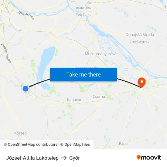 József Attila Lakótelep to Győr map