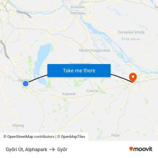 Győri Út, Alphapark to Győr map