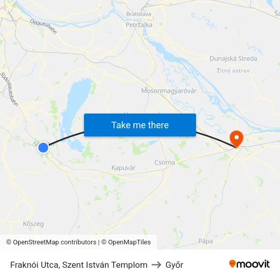 Fraknói Utca, Szent István Templom to Győr map
