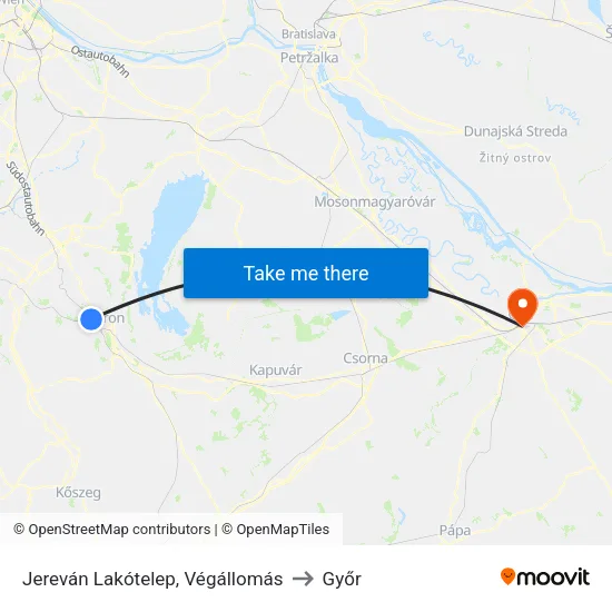 Jereván Lakótelep, Végállomás to Győr map