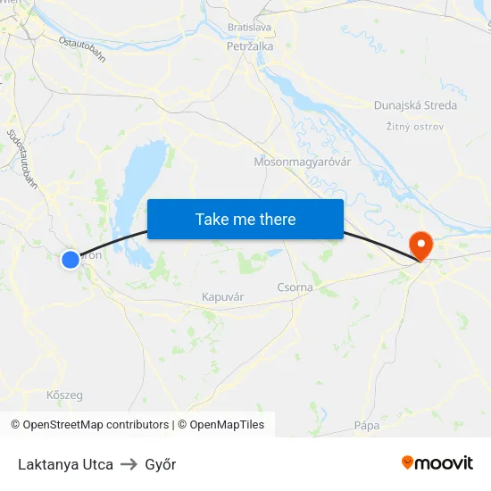 Laktanya Utca to Győr map