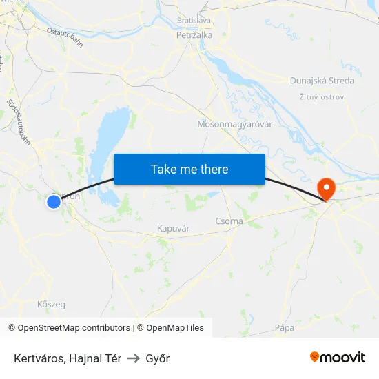 Kertváros, Hajnal Tér to Győr map