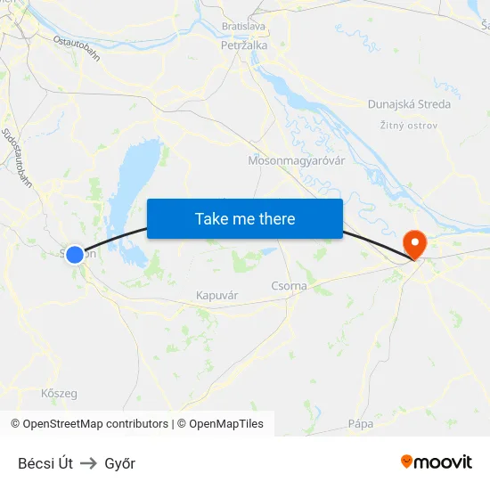 Bécsi Út to Győr map