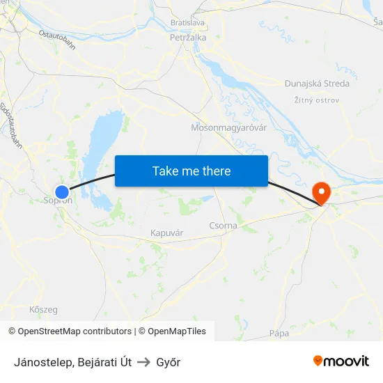 Jánostelep, Bejárati Út to Győr map