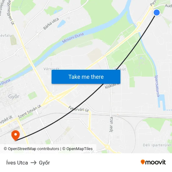 Íves Utca to Győr map