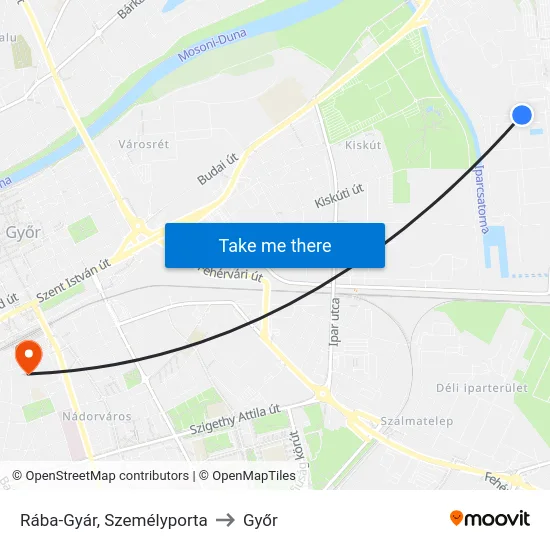 Rába-Gyár, Személyporta to Győr map