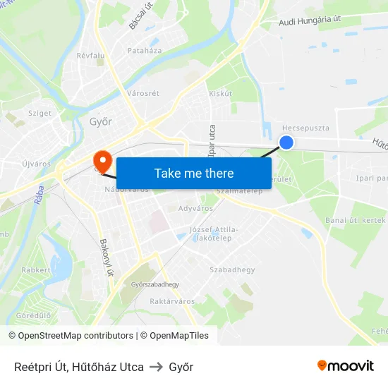 Reétpri Út, Hűtőház Utca to Győr map