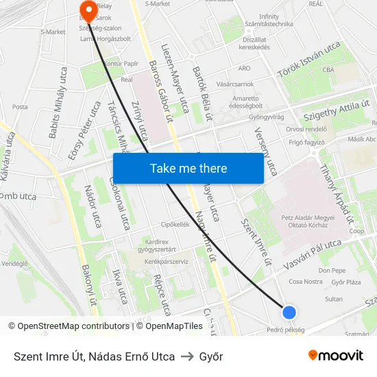 Szent Imre Út, Nádas Ernő Utca to Győr map