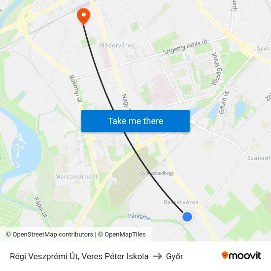 Régi Veszprémi Út, Veres Péter Iskola to Győr map