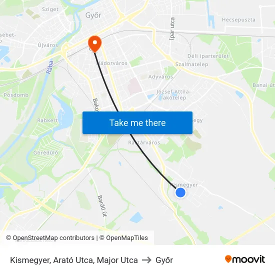 Kismegyer, Arató Utca, Major Utca to Győr map