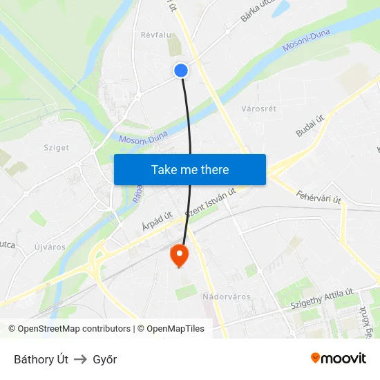 Báthory Út to Győr map