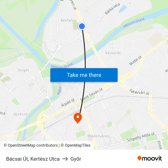Bácsai Út, Kertész Utca to Győr map