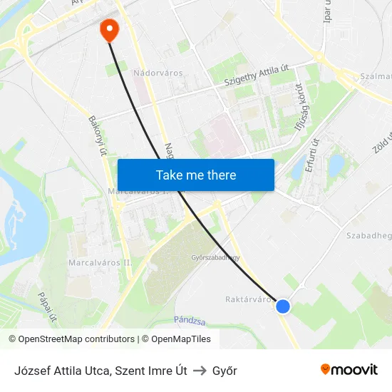 József Attila Utca, Szent Imre Út to Győr map