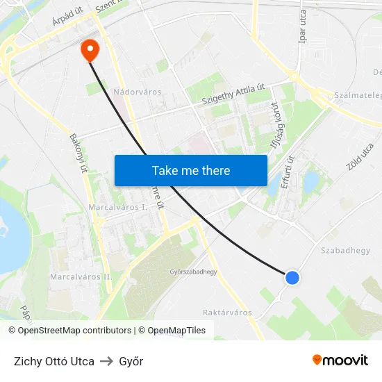 Zichy Ottó Utca to Győr map